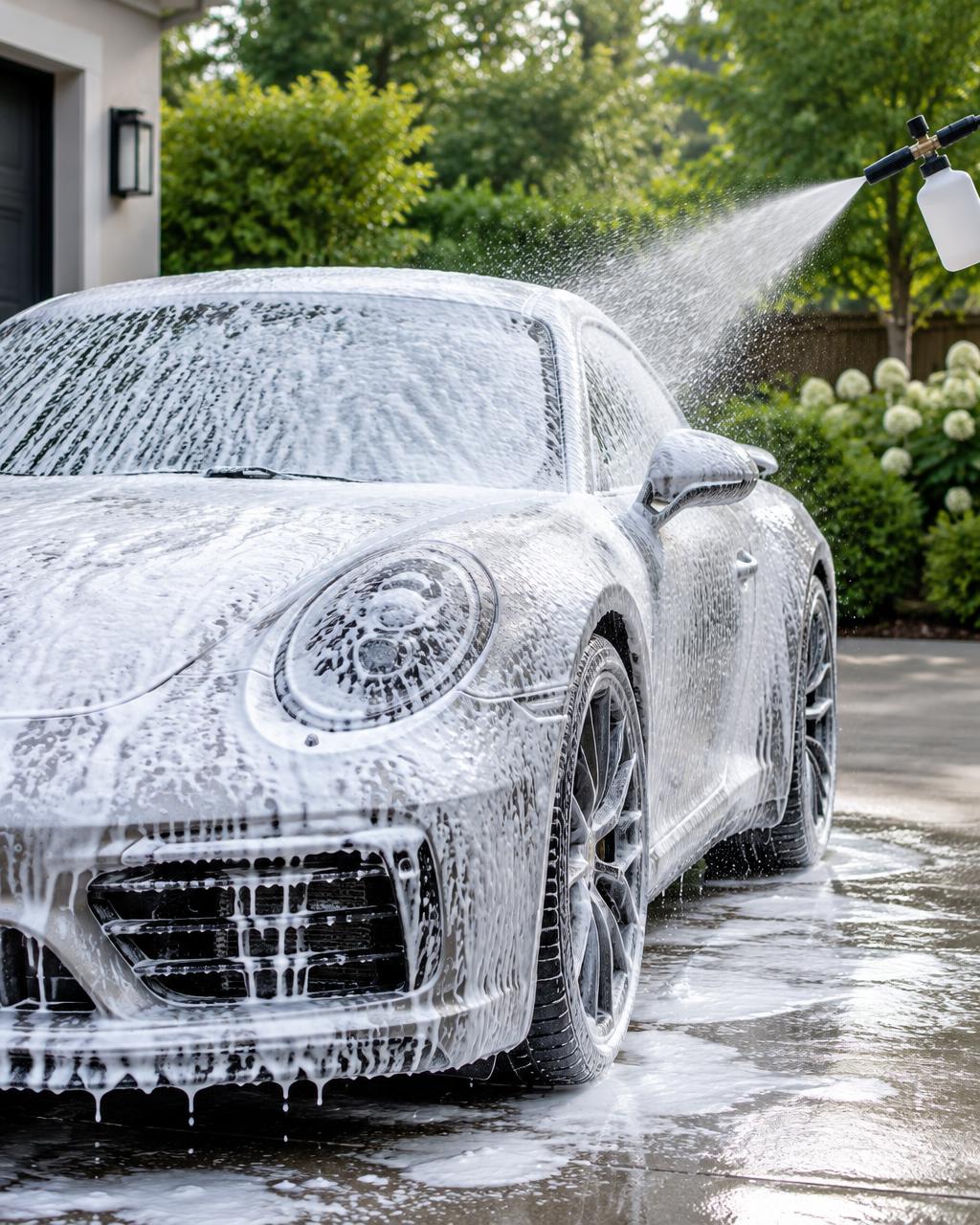 A car receiving a foam wash